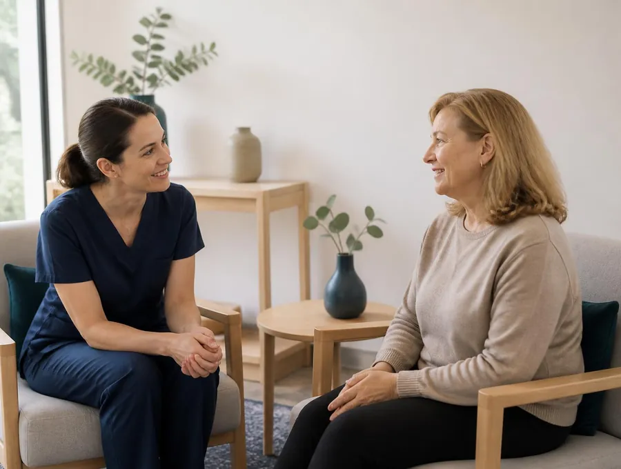 A local Restore nurse talking with a member